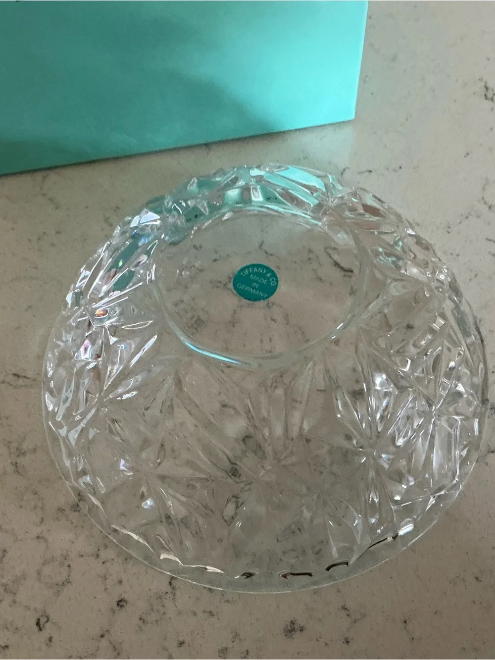 Tiffany & Co. Clear Cut Crystal Bowl Rock Out Faced edges and Tiffany Blue Box